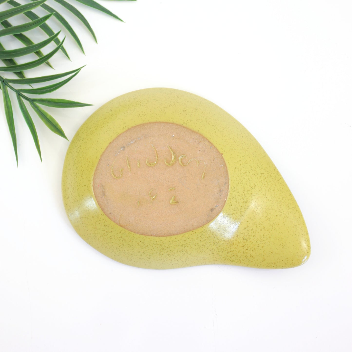 SOLD - Mid Century Glidden Pottery Fong Chow Teardrop Dish in Yellow-Green