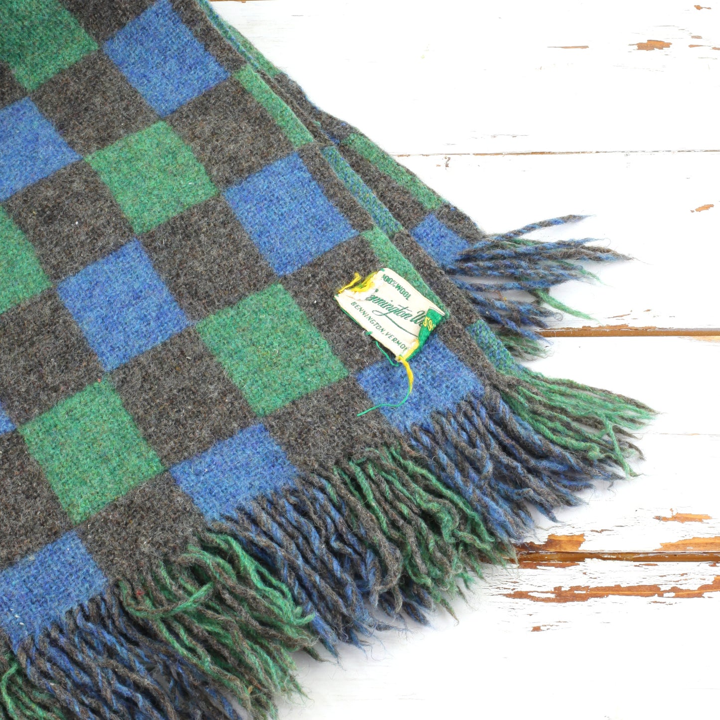 SOLD - Vintage Bennington Weavers Wool Throw Blanket / Blue, Green, Teal & Gray