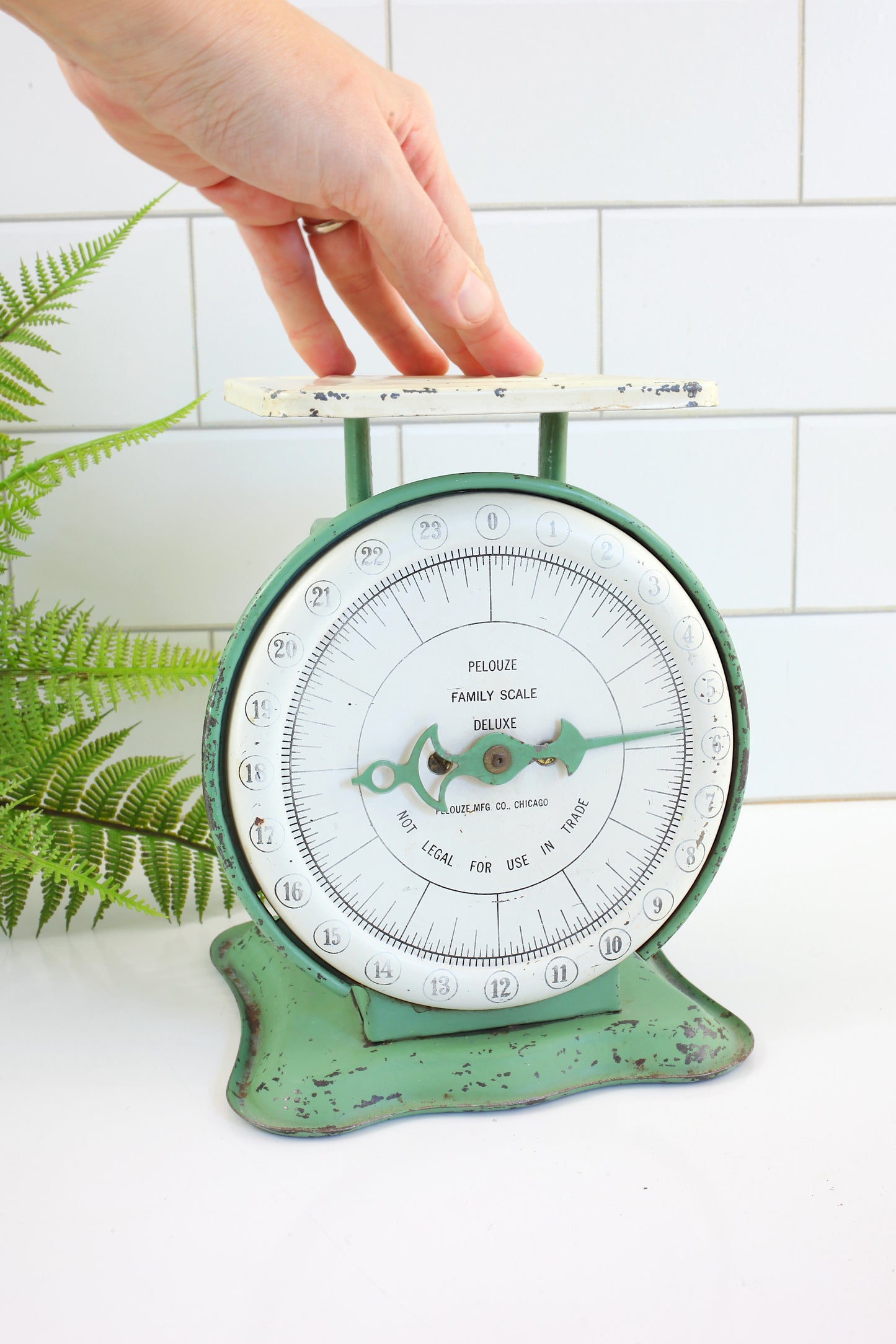 SOLD - Vintage Green Pelouze Kitchen Scale