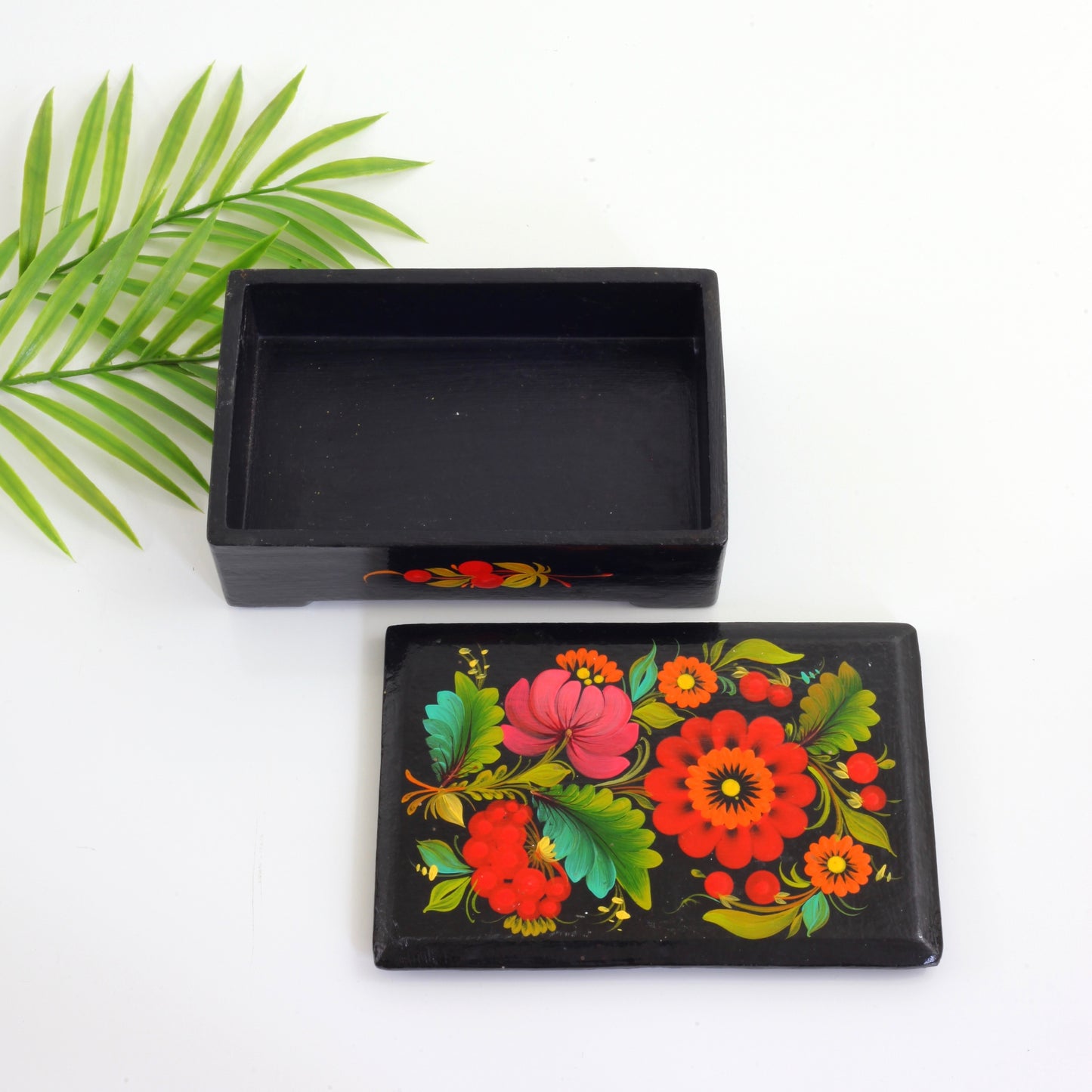 SOLD - Vintage Hand Painted Ukrainian Flower Trinket Box
