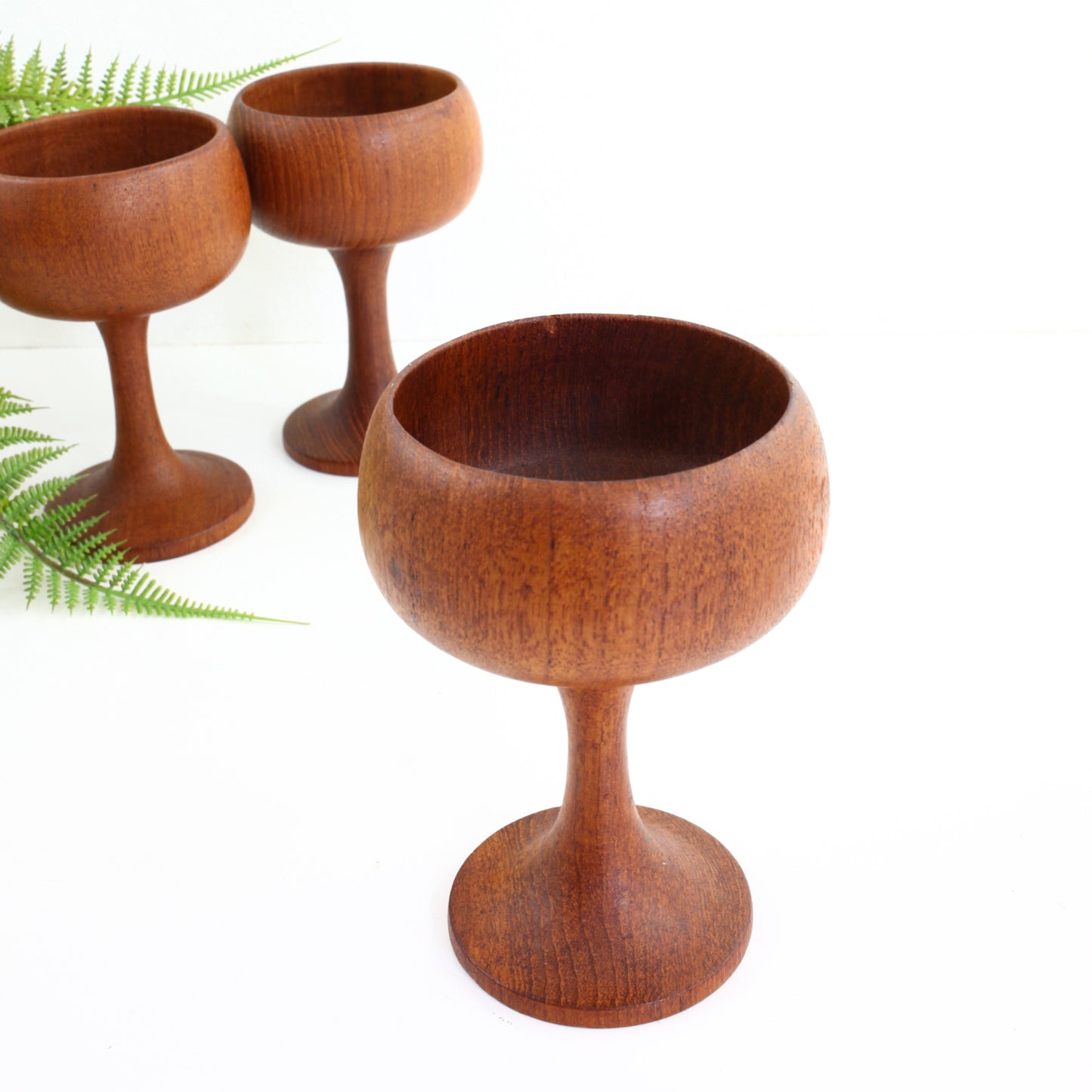 SOLD - Vintage Teak Wood Goblets / Set of Six