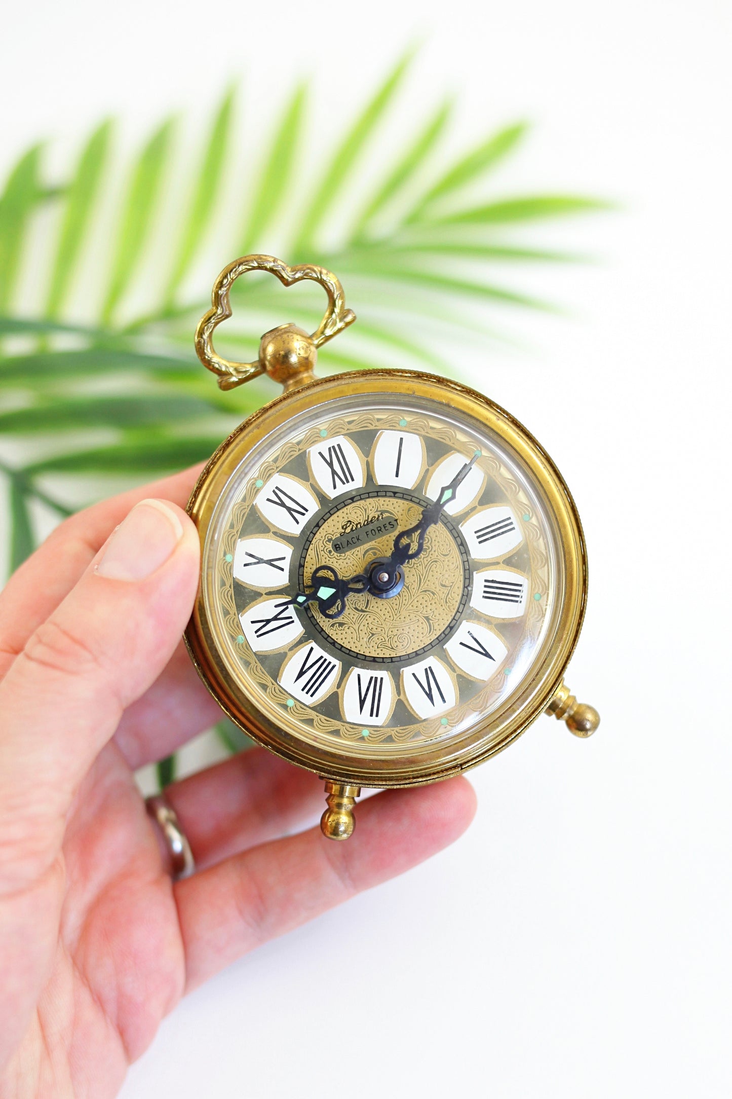 SOLD - Vintage Golden Filigree Linden Black Forest Alarm Clock