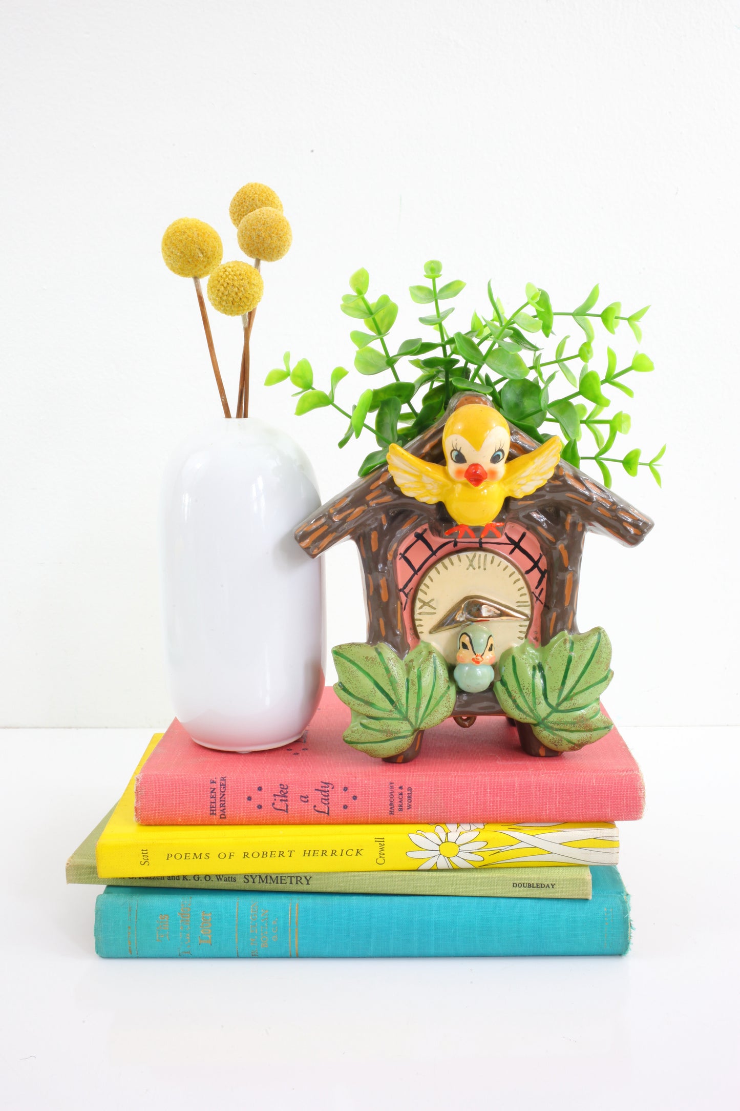 SOLD - Vintage Ceramic Cuckoo Clock Wall Pocket Planter by Lipper & Mann
