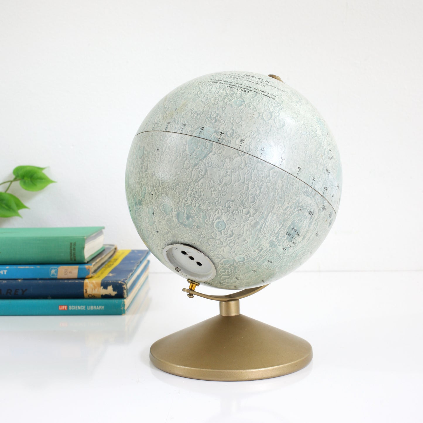 SOLD - Mid Century Metal Lithograph Moon Globe Bank by Replogle