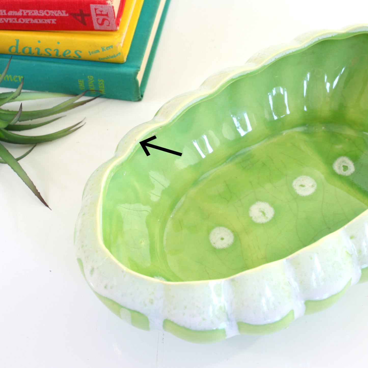 SOLD - Mid Century Pastel Green Drip Glaze Planter