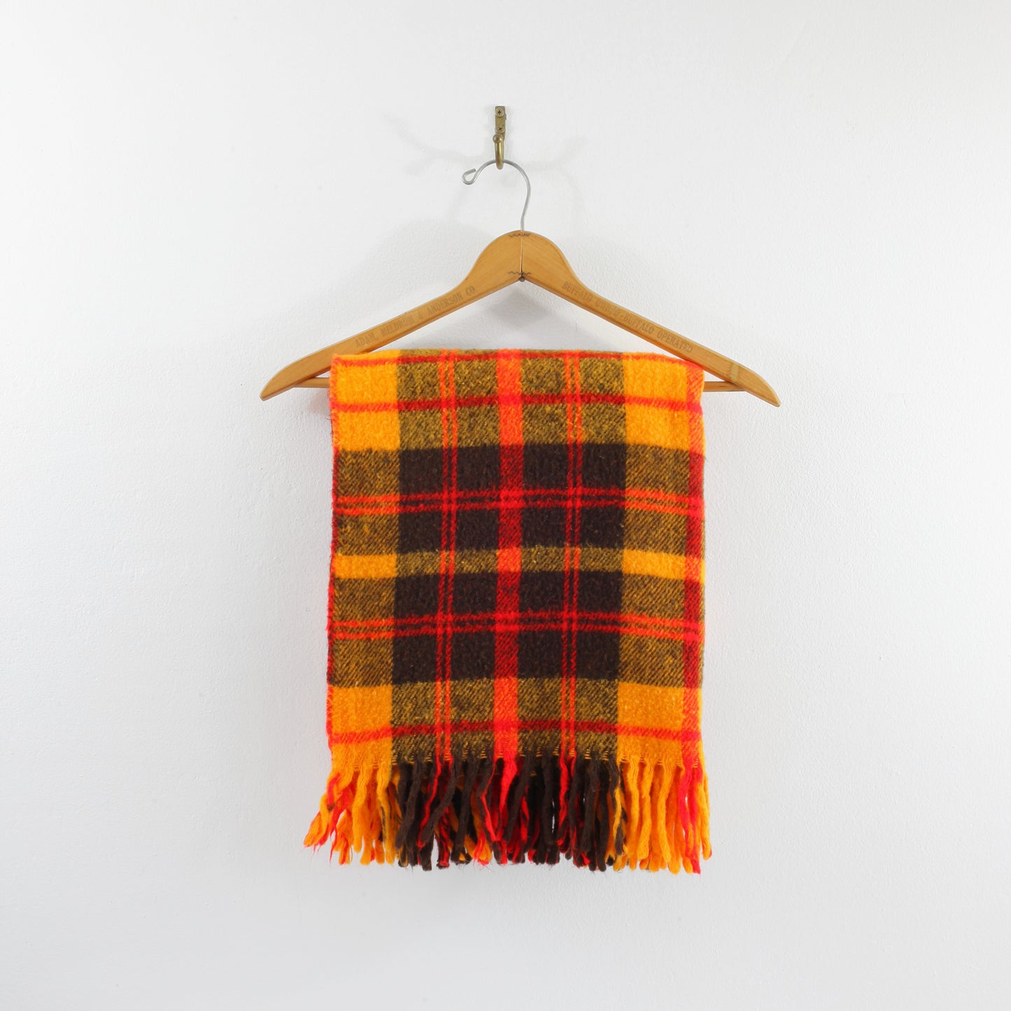 SOLD - Vintage Plaid Throw Blanket / Yellow, Red & Brown
