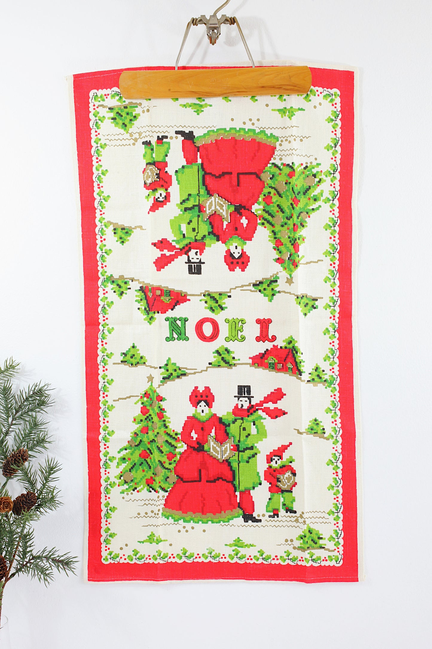 Vintage Noel Carolers Linen Tea Towel