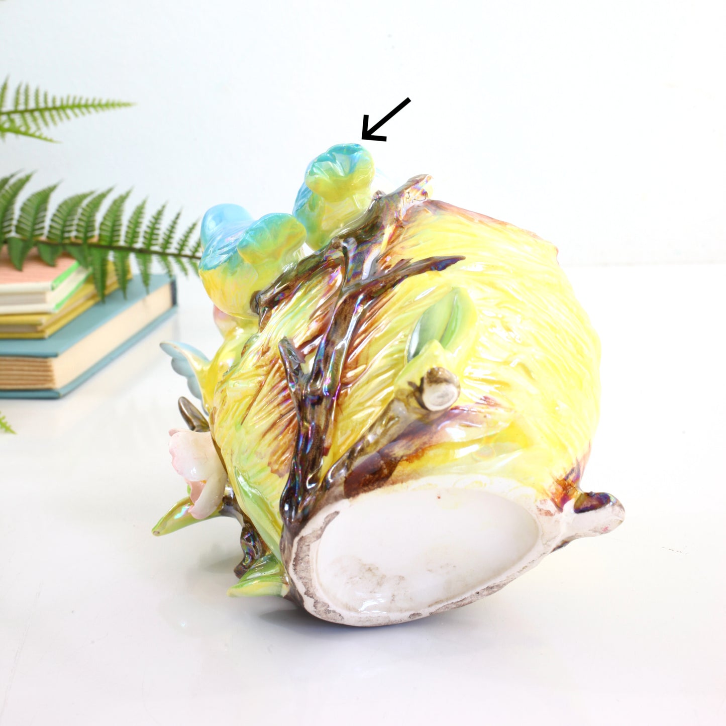 SOLD - Vintage Norcrest Ceramic Bluebirds in Nest Trinket Bowl