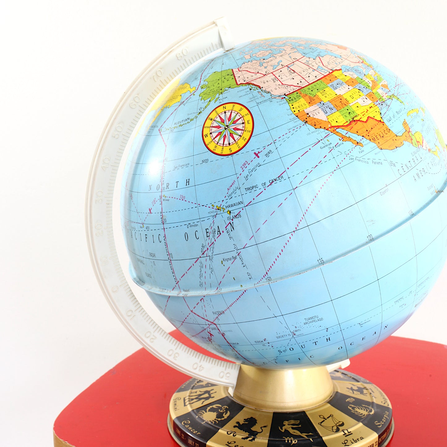 SOLD - Vintage 1950s Ohio Art Tin Globe with Zodiac Base