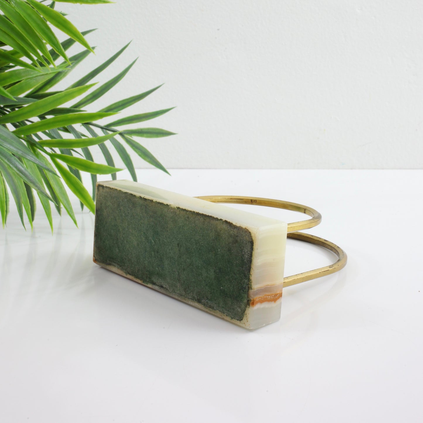 SOLD - Vintage Onyx & Brass Arches Letter Holder