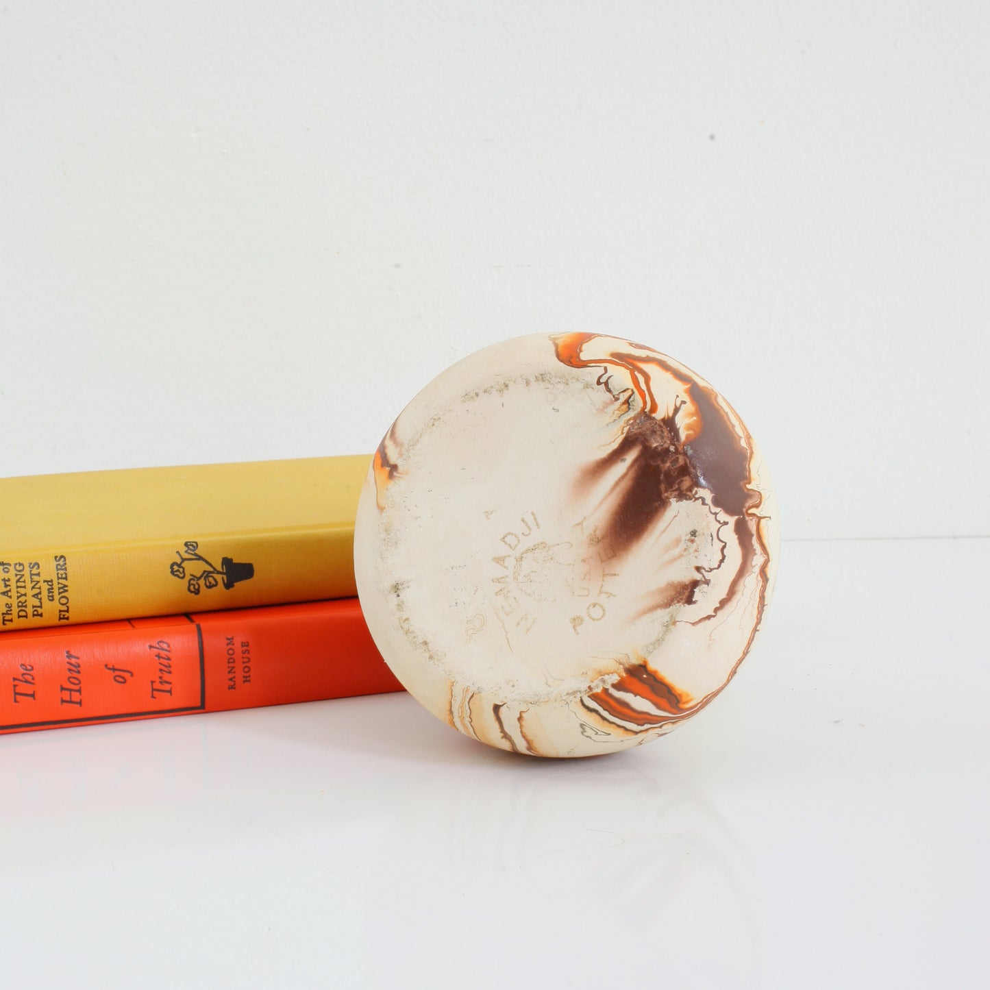 SOLD - Vintage Orange & Brown Swirl Nemadji Pottery Vase