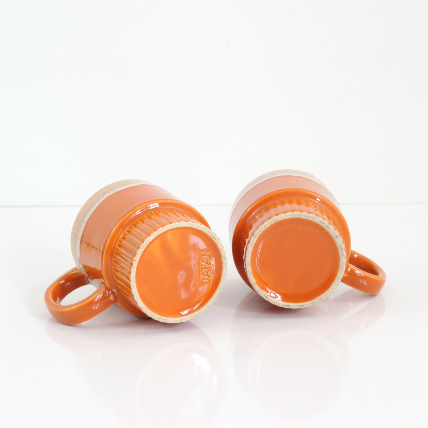 SOLD - Vintage Orange Drip Glaze Stacking Mugs from Japan