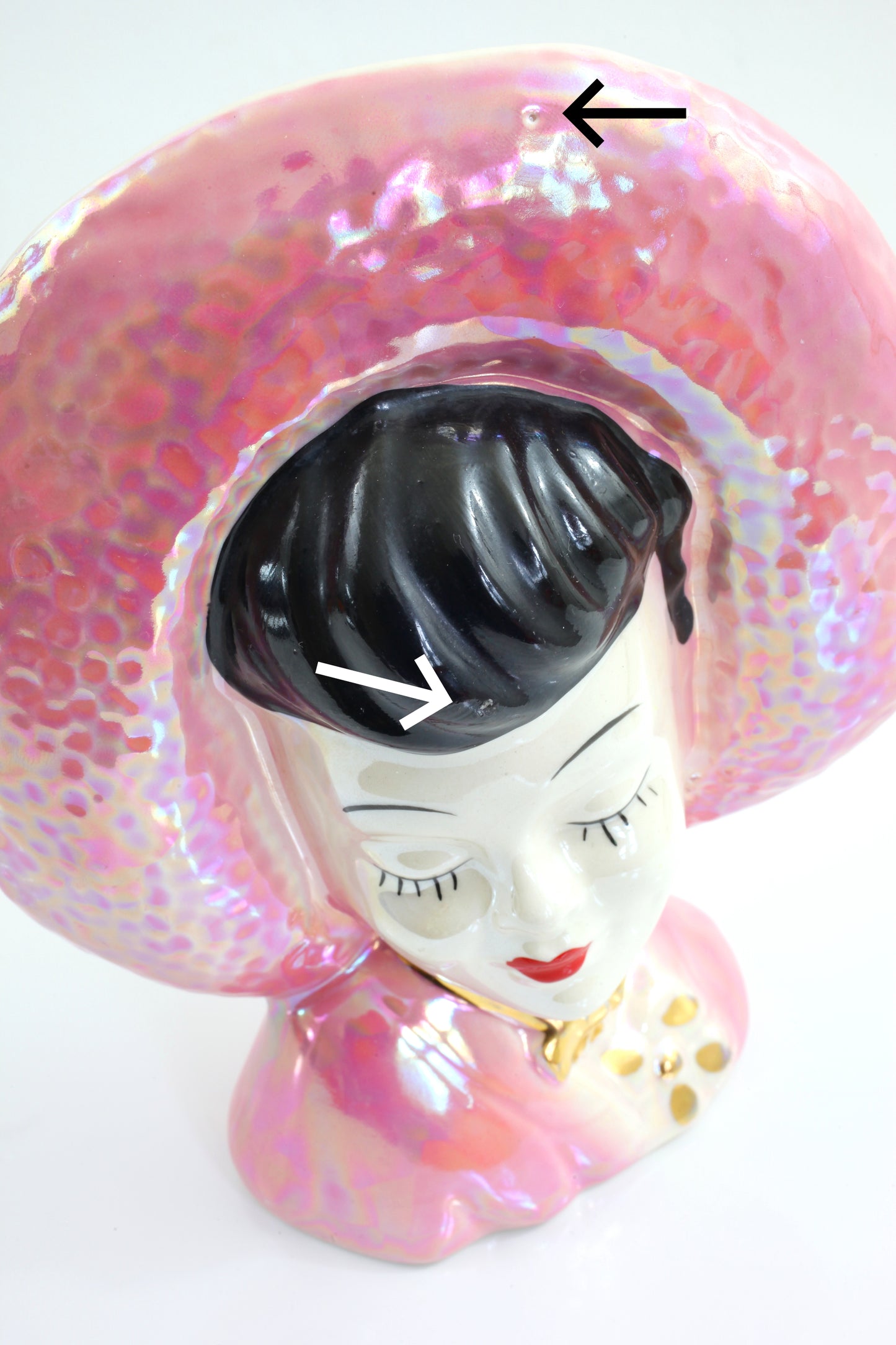 SOLD - Vintage 1950s Pink Lusterware Head Vase
