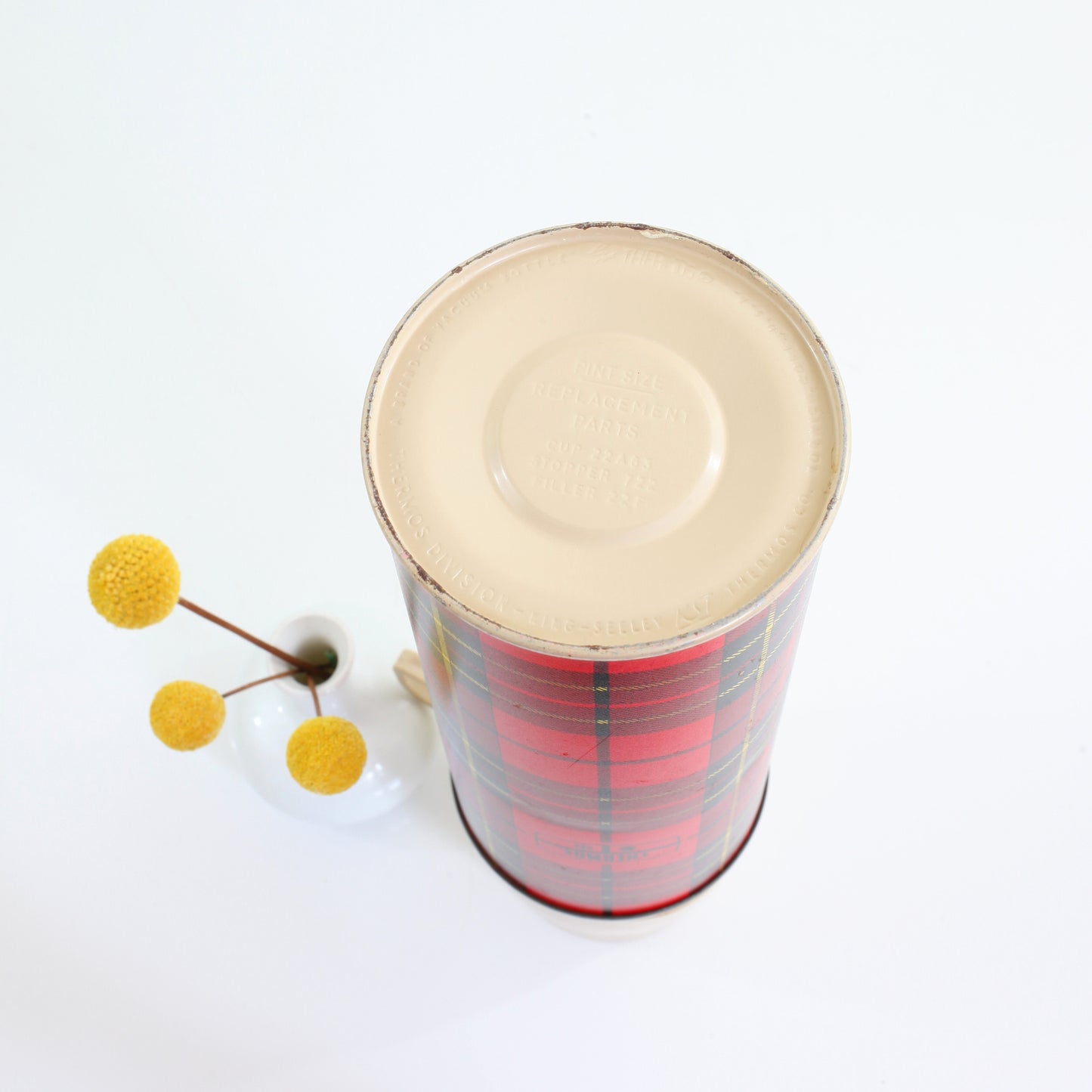 SOLD - Vintage Red Plaid Thermos / Pint Size