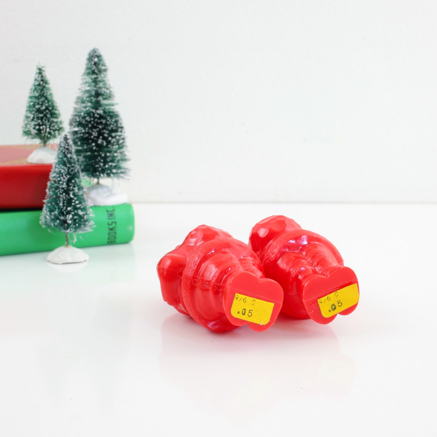 SOLD - Vintage 1950s Red Plastic Dime Store Santa Ornaments