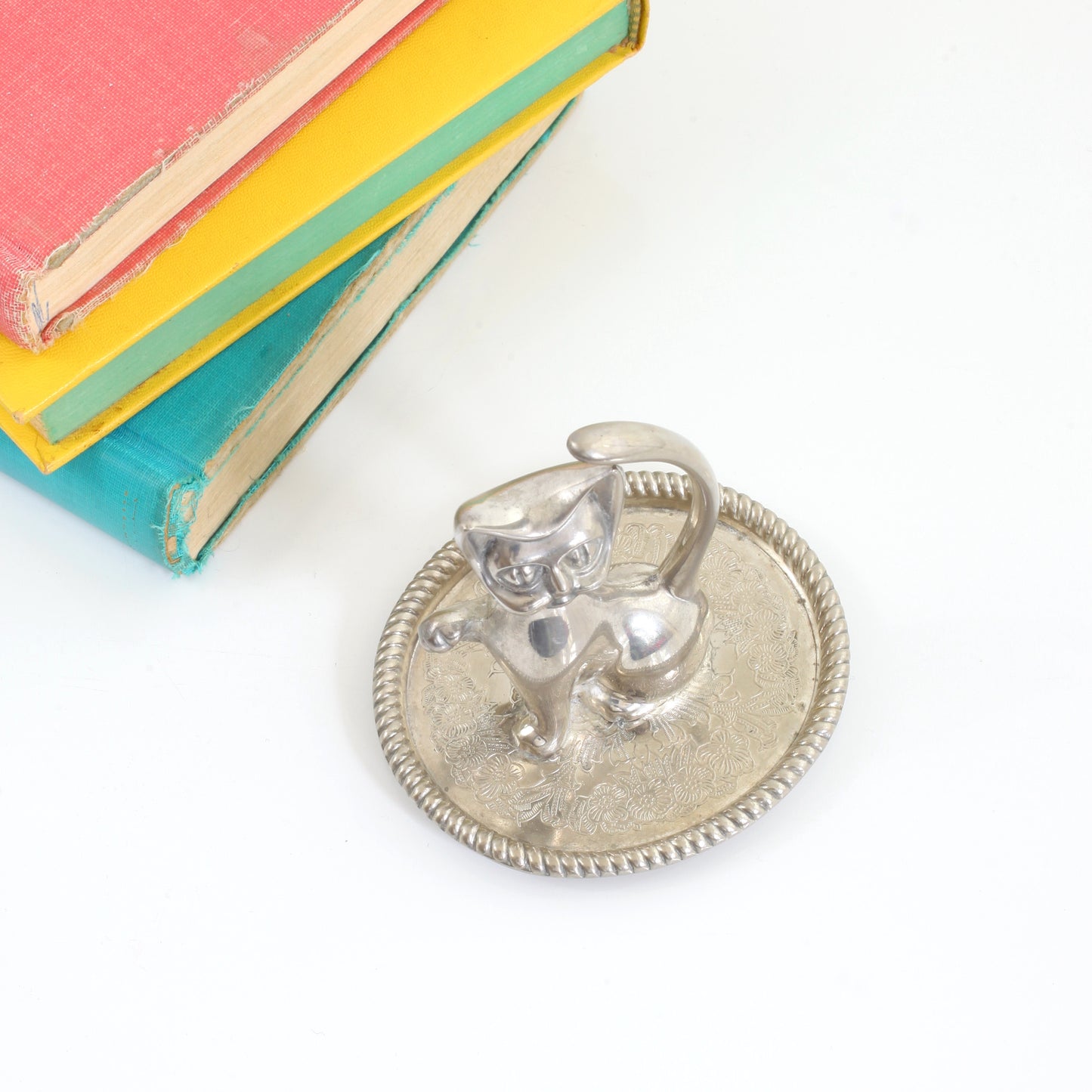 SOLD - Vintage Silver Plated Cat Ring Holder