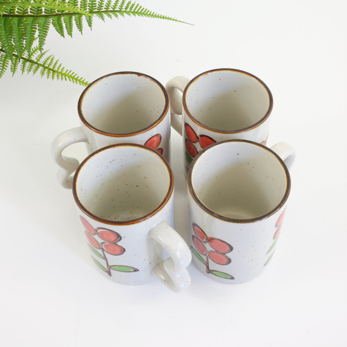 SOLD - Vintage Stoneware Flower Mugs with Double Handles