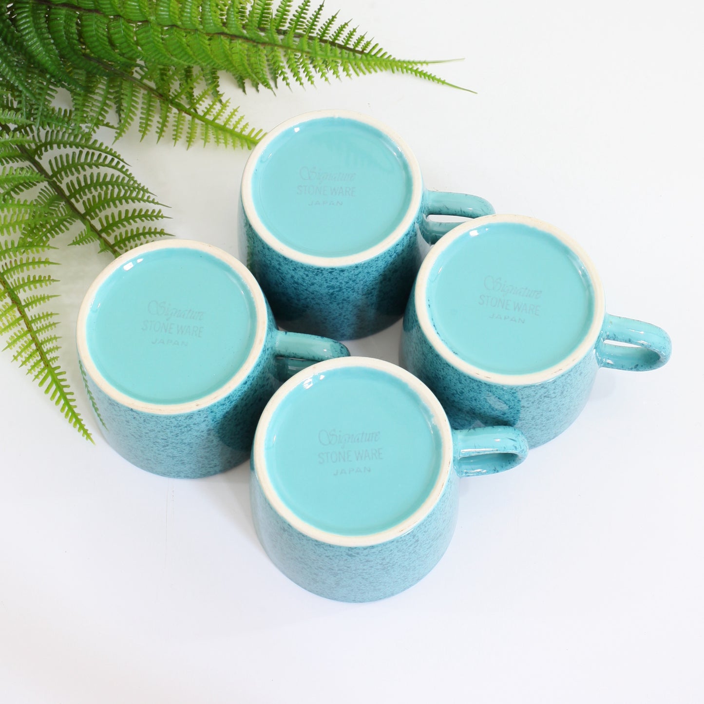 SOLD - Vintage Turquoise Signature Stoneware Speckle Mugs