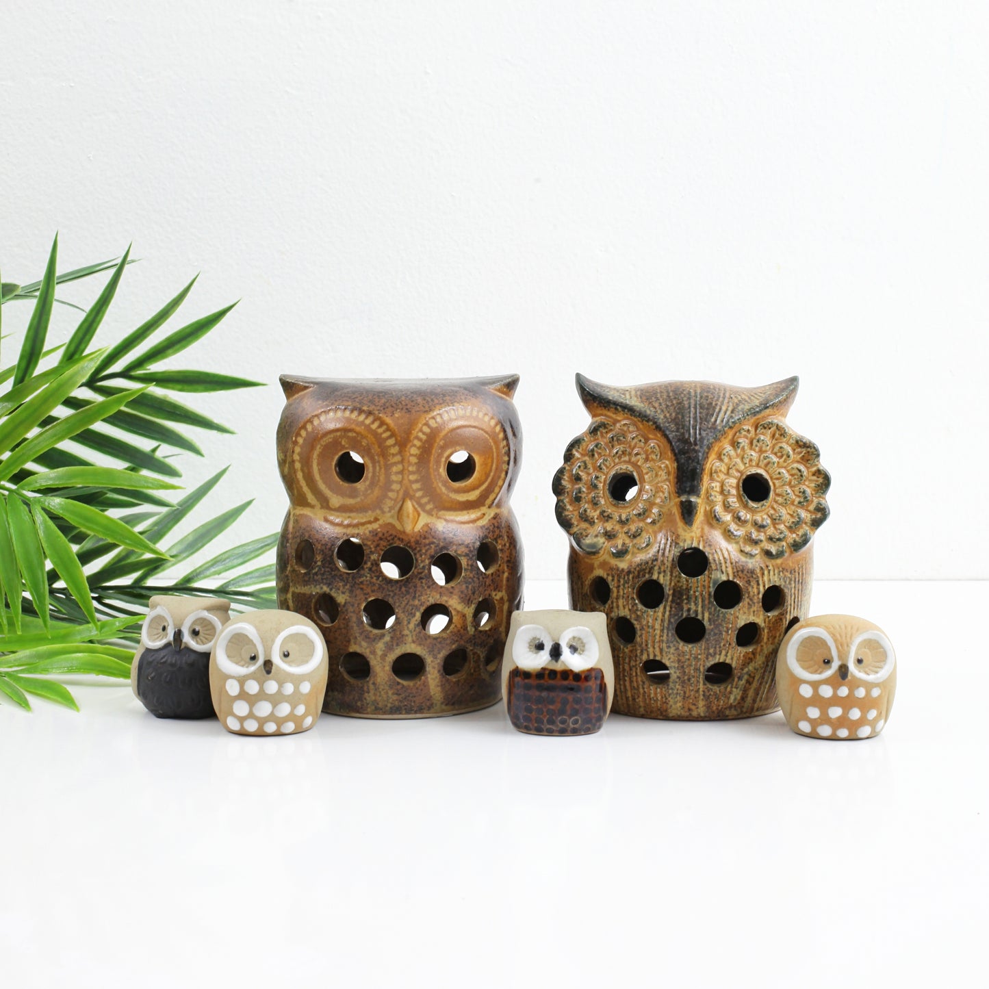 SOLD - Vintage Stoneware Owl Candle Holder & Incense Burner