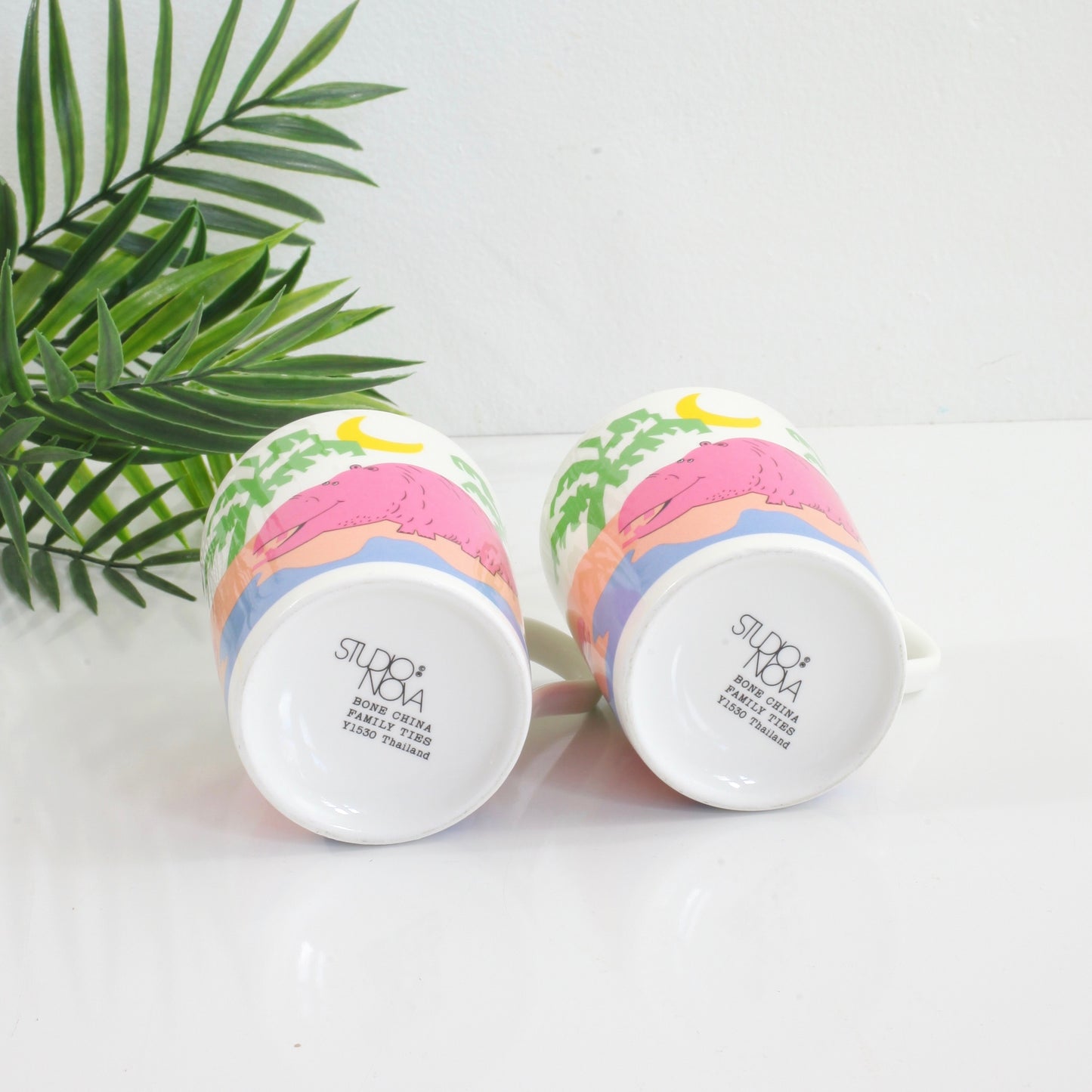 SOLD - Vintage Pink Hippo Mugs by Studio Nova