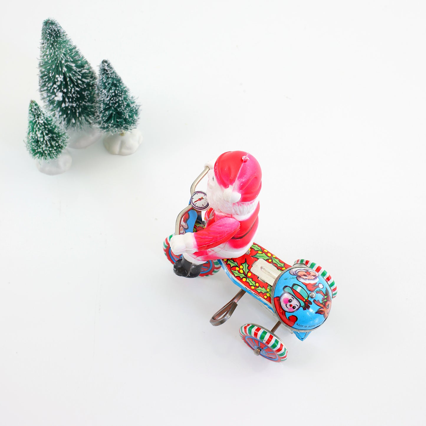 SOLD - Vintage Tin Lithograph Santa on Motorbike Wind-Up Toy