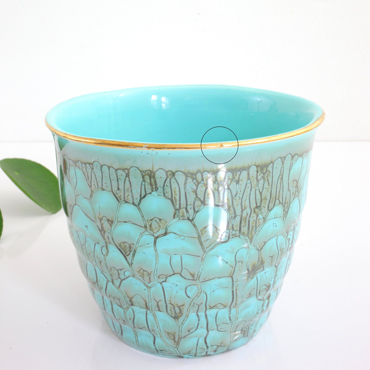 SOLD - Vintage Turquoise Drip Glaze Planter from Holland