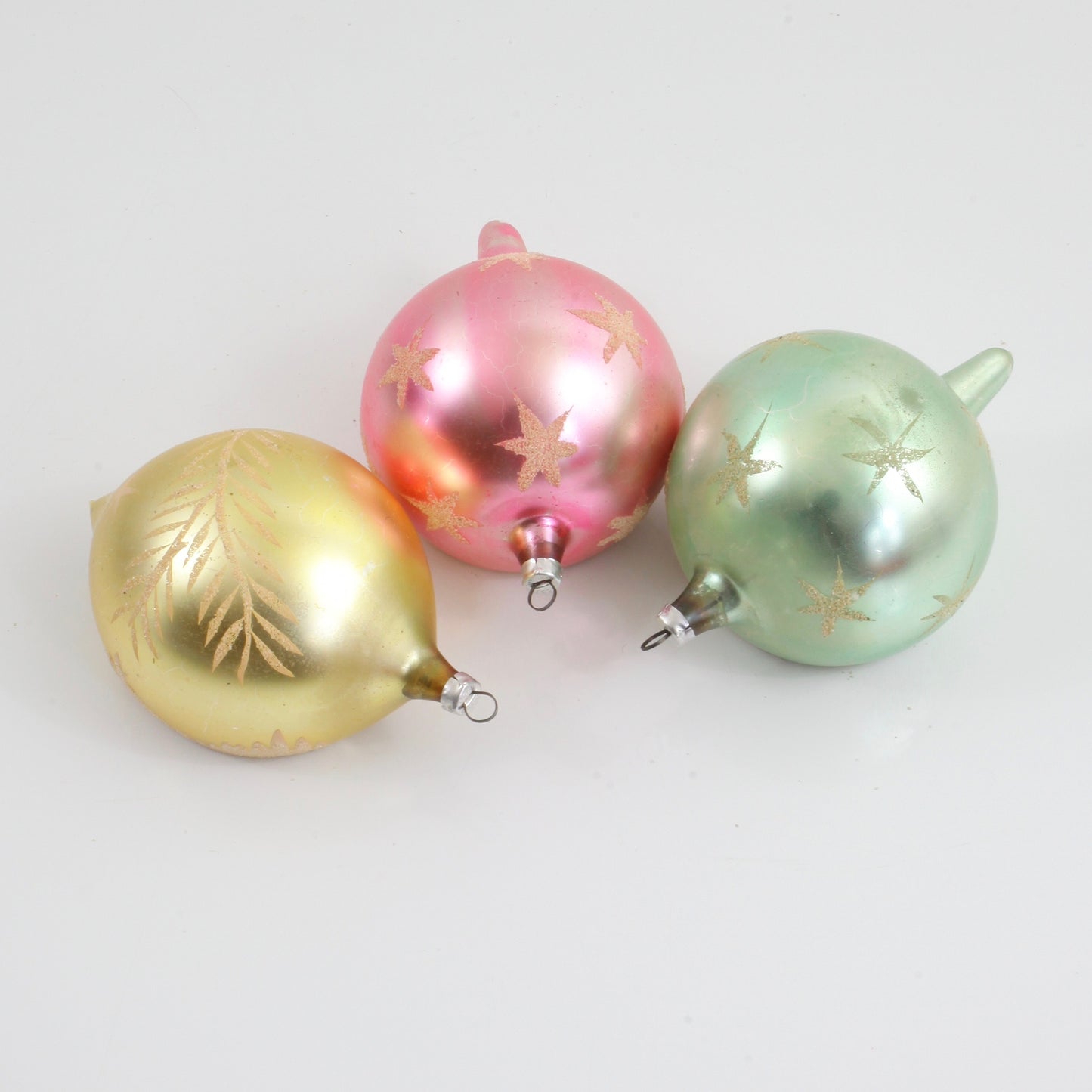 SOLD - Mid Century Pastel Indent Mercury Glass Ornaments