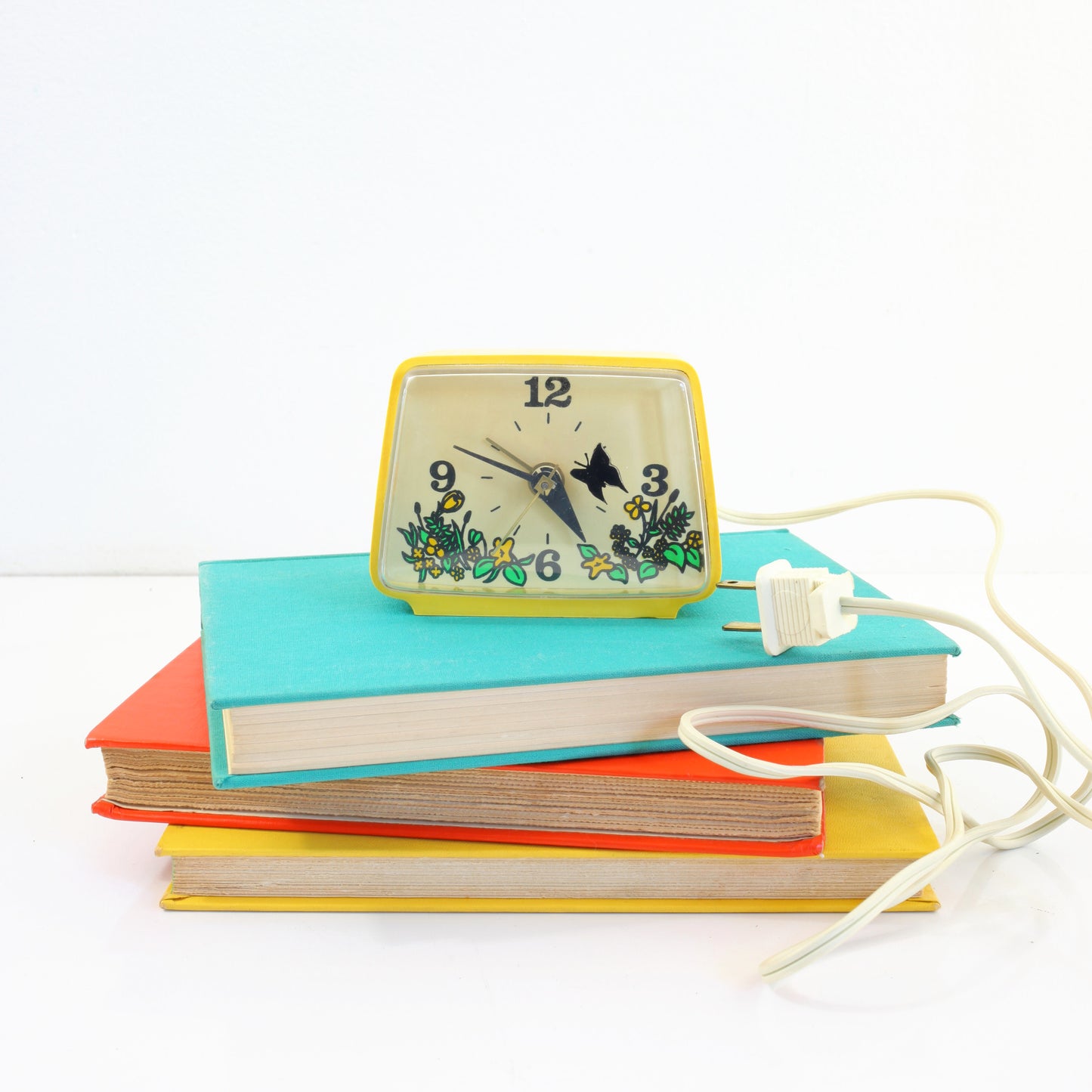 SOLD - Vintage Yellow Butterfly Alarm Clock