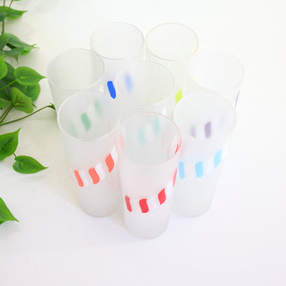 Set of 8 Vintage Libbey Rainbow Candy Stripe Frosted Iced Tea Glasses