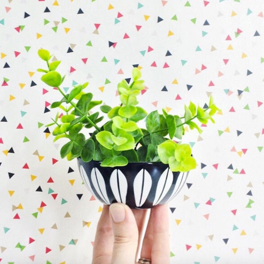 SOLD - Vintage Cathrineholm Black and White 4" Enamel Lotus Bowl