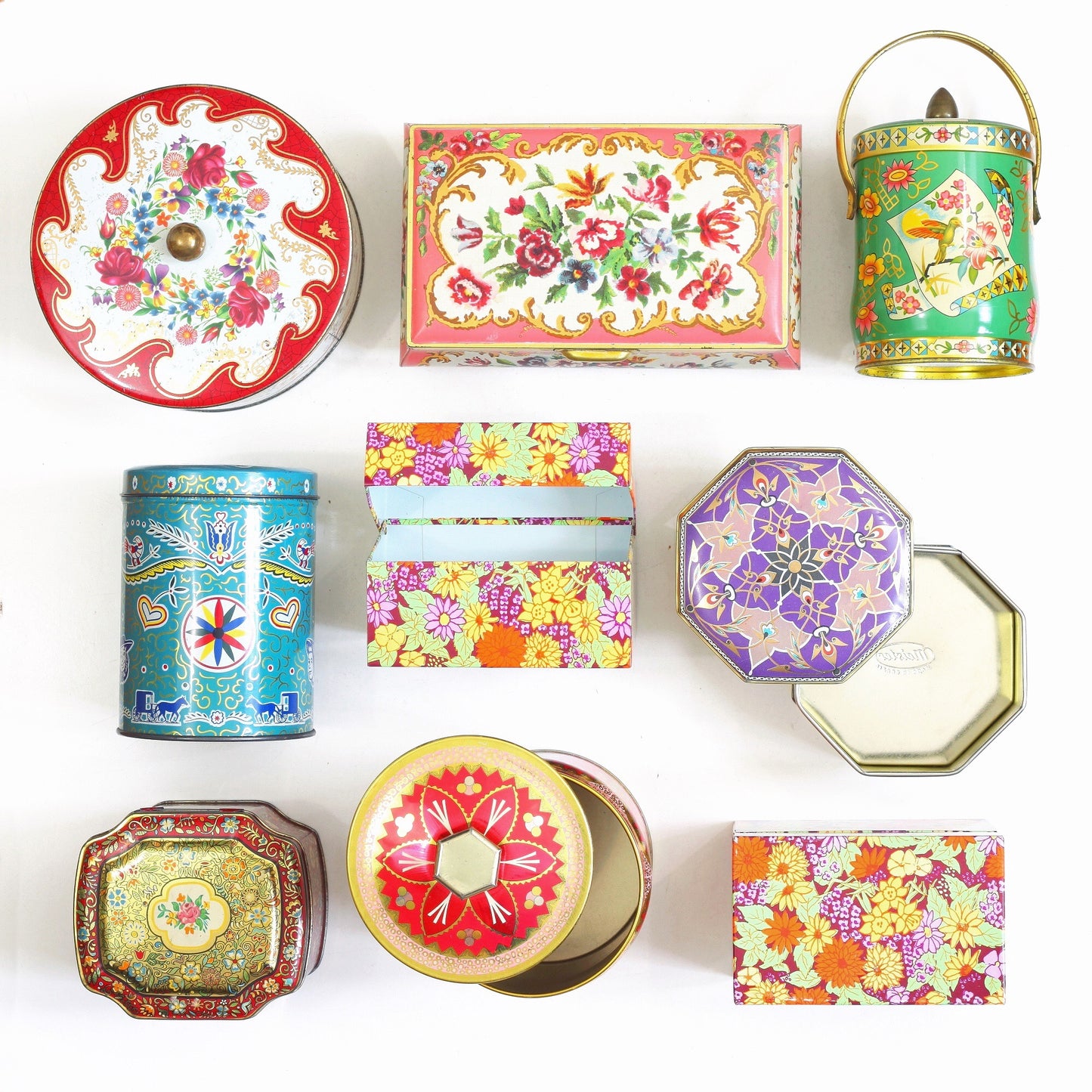 SOLD - Vintage Green Floral Tin by Murray-Allen / Regal Crown