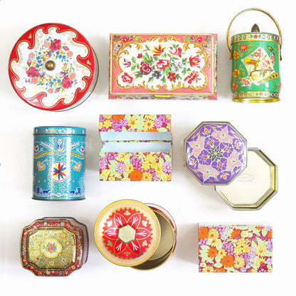 SOLD - Vintage Green Floral Tin by Murray-Allen / Regal Crown