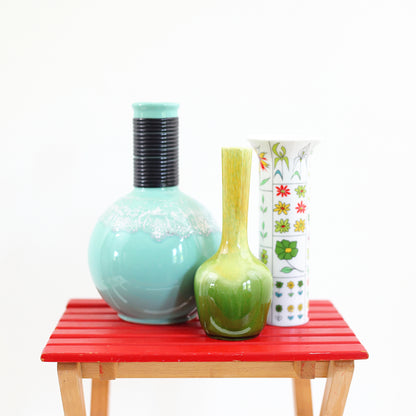 SOLD - Mid Century Aqua Drip Glaze Vase