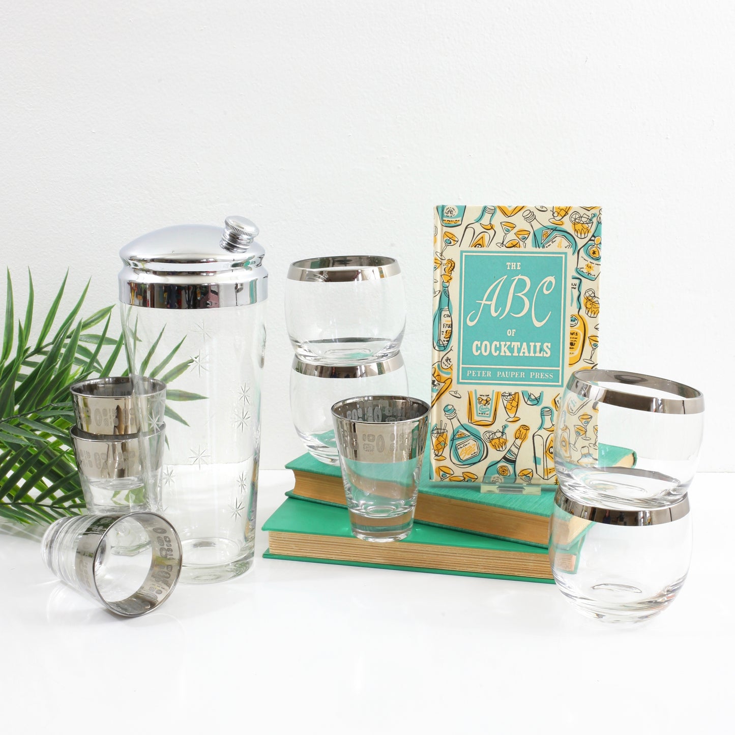 SOLD - Mid Century Modern Temporama Silver Band Cocktail Glasses