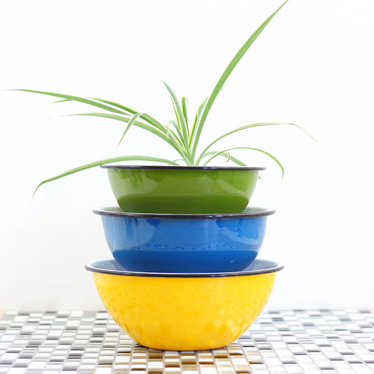 SOLD - Colorful Vintage Enamel Nesting Bowls
