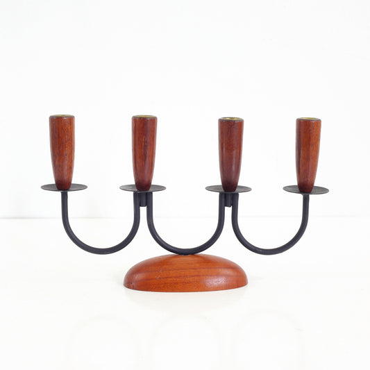 SOLD - Danish Modern Teak Wood & Metal Candle Holder