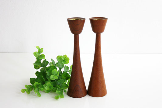 SOLD - Danish Modern Teak Wood Candle Holders by ESA Denmark