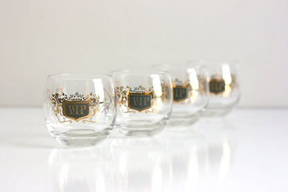 SOLD - Vintage Mid Century Black and Gold Roly Poly VIP Glasses