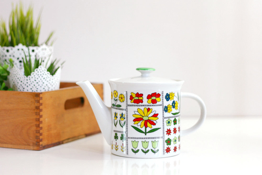 SOLD - Vintage Colorful Mod Floral Teapot by Toscany Japan