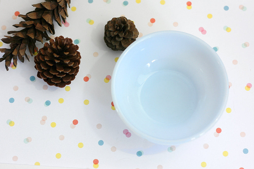 SOLD - Mid Century Fire King Pale Blue Azurite Chili Bowl