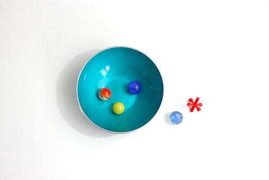 SOLD - Mid Century Modern Turquoise Blue Emalox Anodized Aluminum Bowl from Norway