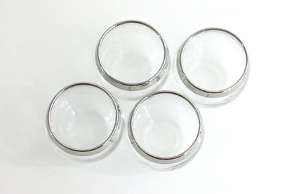 SOLD - Mid Century Dorothy Thorpe Roly Poly Silver Rim Double Shot Glasses