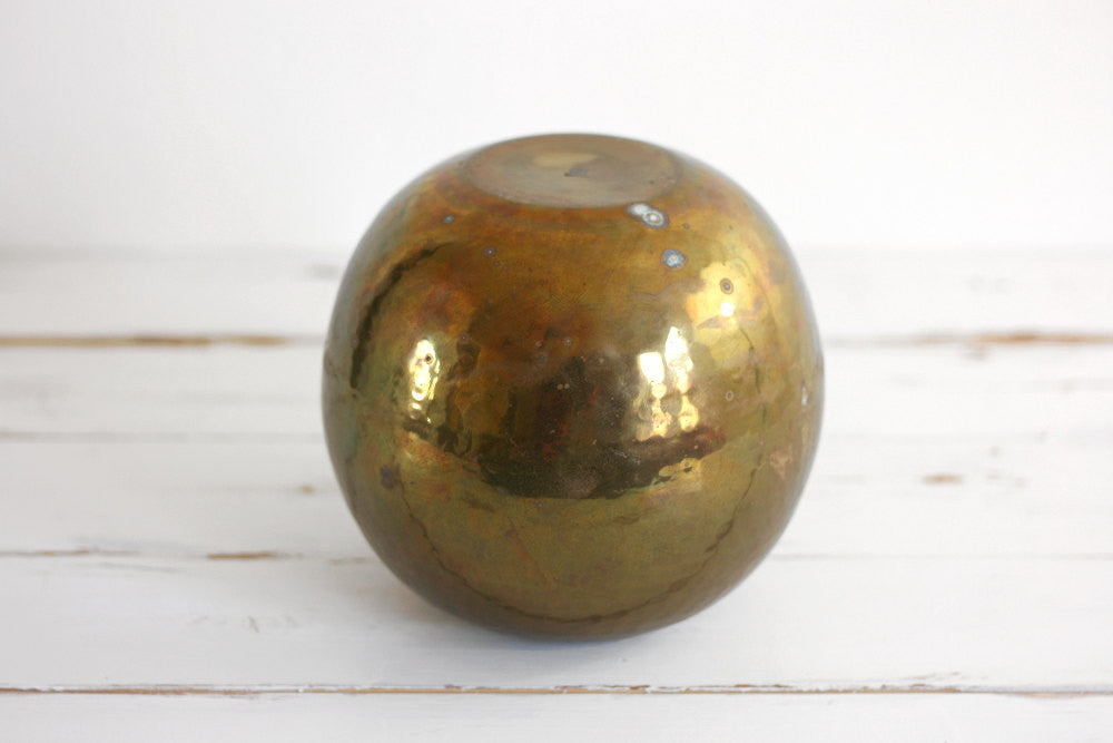 SOLD - Vintage Large Hammered Brass Ball Planter