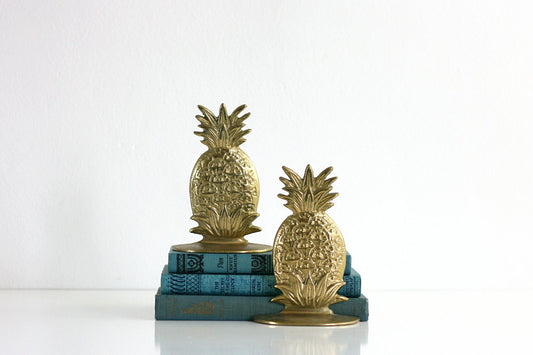 SOLD - Mid Century Brass Hollywood Regency Pineapple Bookends