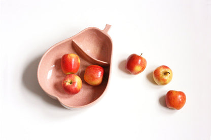 SOLD - Vintage 1950s Peachy Pink Ceramic Divided Pear Bowl by Pfaltzgraff