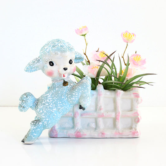 SOLD - Kitschy Vintage Splatter Glaze Lamb Planter