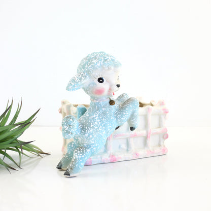 SOLD - Kitschy Vintage Splatter Glaze Lamb Planter