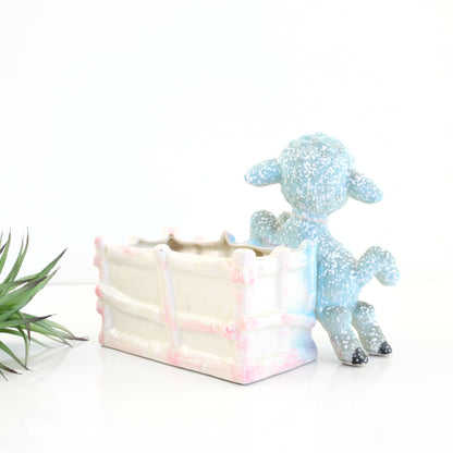 SOLD - Kitschy Vintage Splatter Glaze Lamb Planter