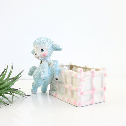 SOLD - Kitschy Vintage Splatter Glaze Lamb Planter