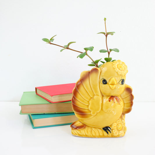 SOLD - Vintage Kitschy Yellow Bird Planter